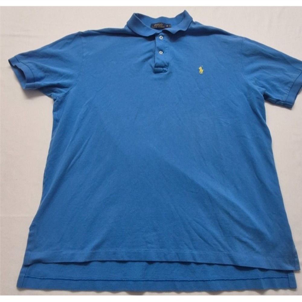 Polo Ralph Lauren men's blue polo‎ shirt yellow logo 100% Cotton XL